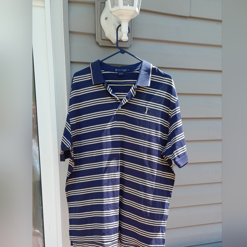 Daniel Cremieux Mens Navy Blue White Striped Polo Shirt XL - Picture 1 of 6